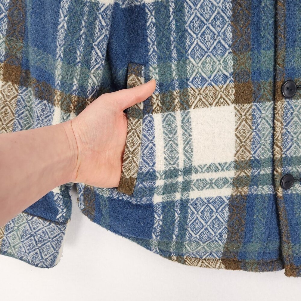 Lucky Brand Jacket Mens Medium Blue Plaid Wool Blend Button Front Shirt Shacket - Picture 3 of 15